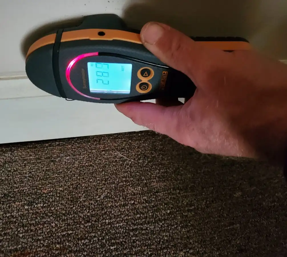 Moisture detection at baseboard during Storm Damage Restoration in Georgetown